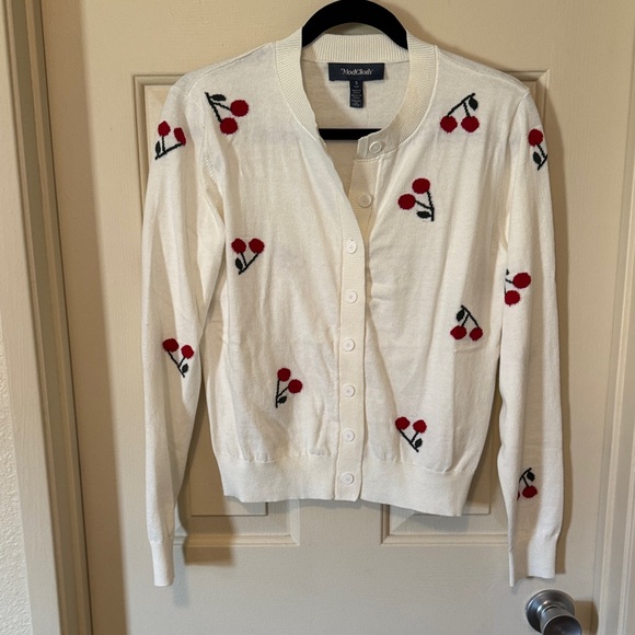 Modcloth Sweaters - Modcloth Cream Cardigan with Red Cherry Motif